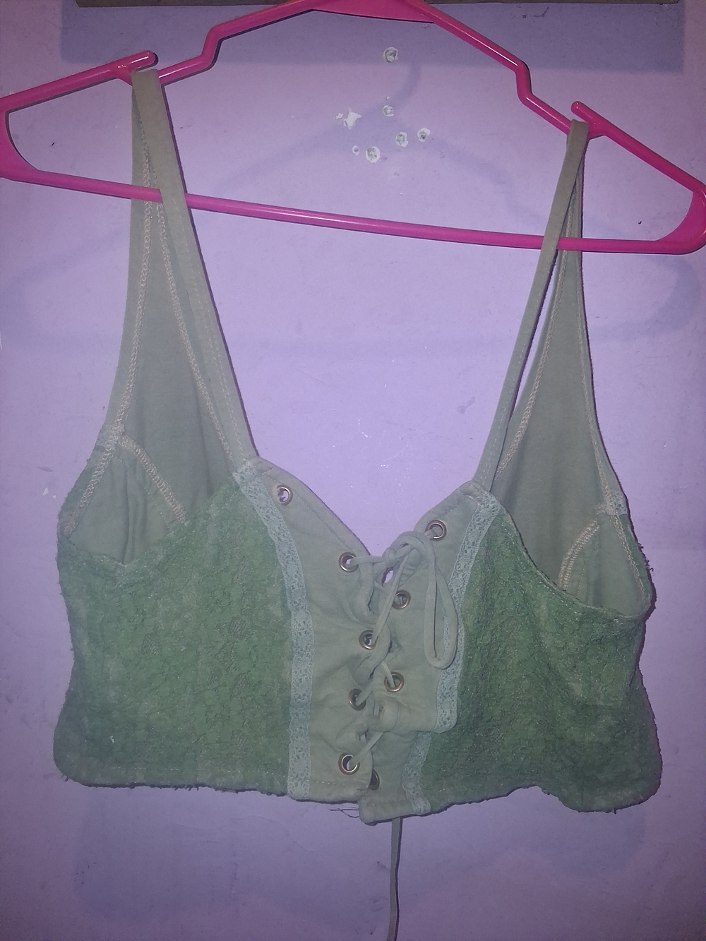 Lace-Panel Green Bralette with Front Lace-Up
